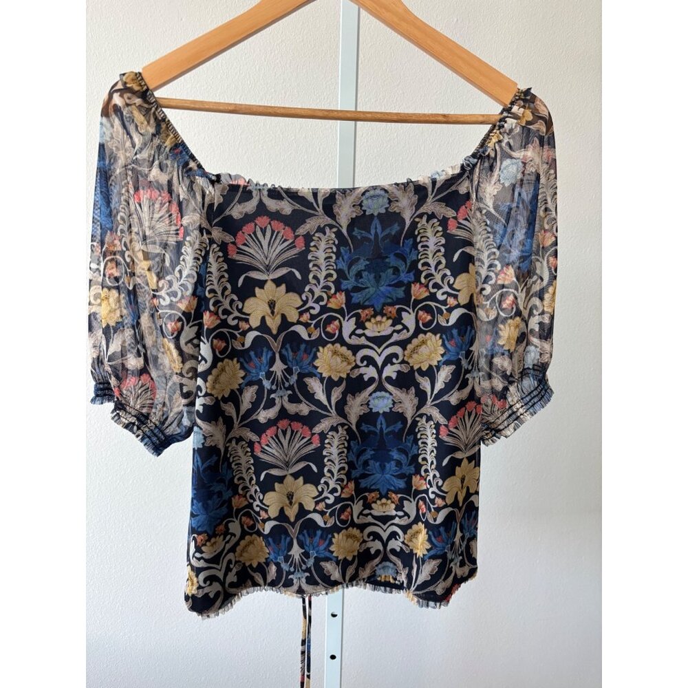 INC Top Large Romantic Floral Sheer Puff Sleeve Blouse Fairy Grunge Whimsigoth - Picture 4 of 11